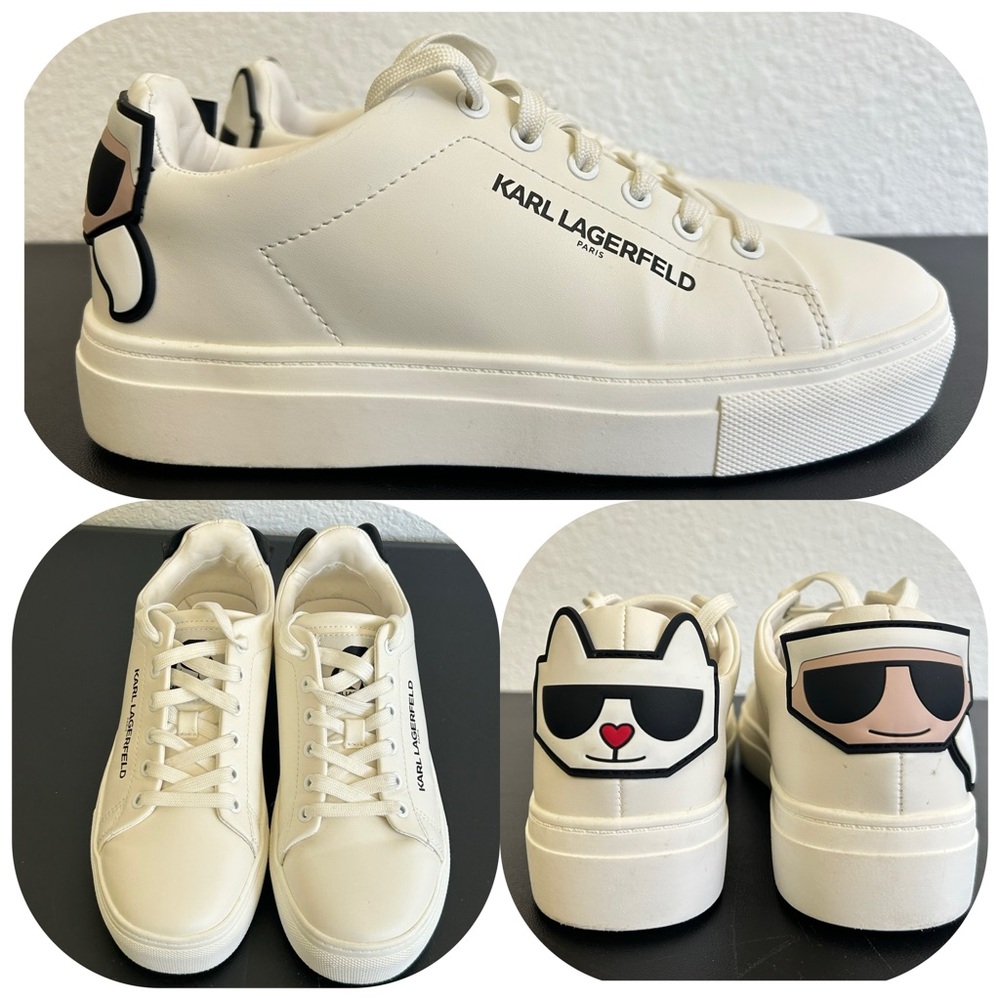 KARL LAGERFELD 6.5M Canta White Sneaker LACE UP LARGE LOGO ROUND TOE